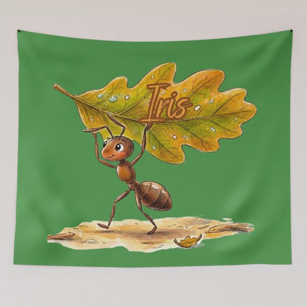 Item preview, Cute Ant Carrying Oak Leaf – Personalized Name Iris Watercolor Art designed and sold by MBBialyPiksel.