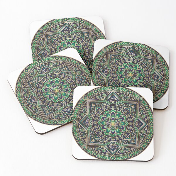 Item preview, Emerald Green and Gold Lotus Mandala - Elegant Geometric Boho Art designed and sold by sunnyrahman.