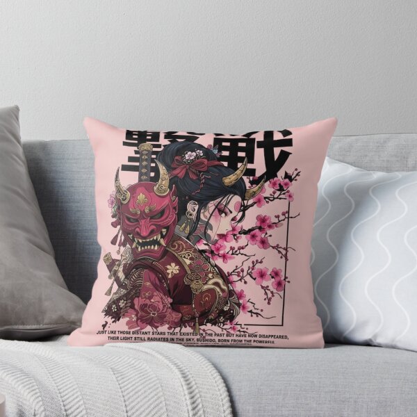 Item preview, Japanese Samurai Woman with Red Oni Mask and Cherry Blossoms designed and sold by AetherLondonCo.