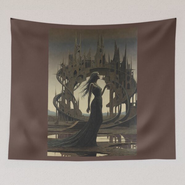 Item preview, Surreal Gothic Goddess - Elegant Woman in Impossible Floating Architecture designed and sold by David Brookes Digital.