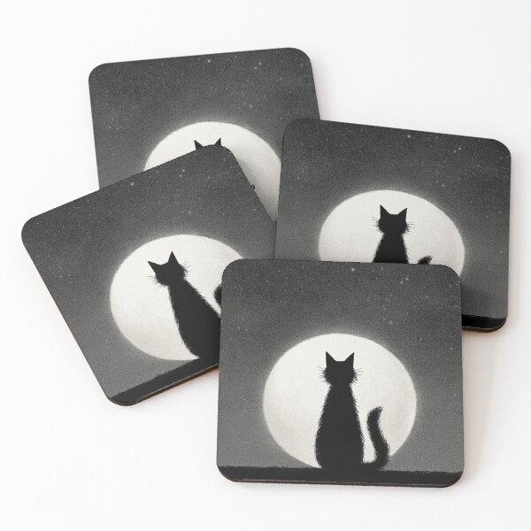 Item preview, Black Cat Silhouette Illustration Behind The Moon Art designed and sold by GrinGalore.