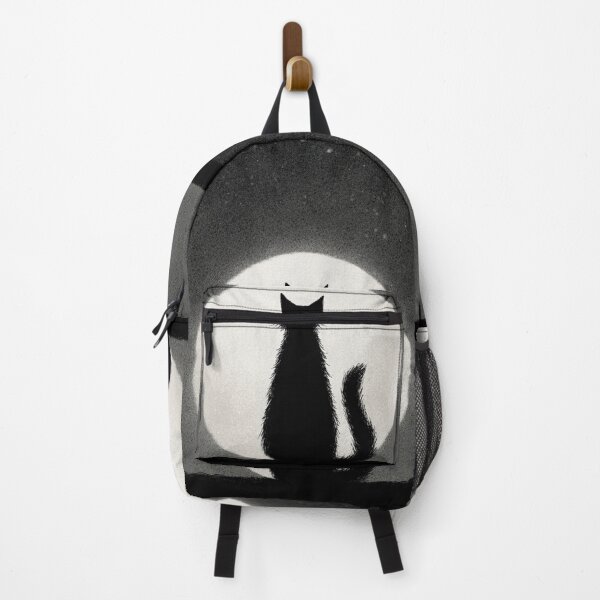 Item preview, Black Cat Silhouette Illustration Behind The Moon Art designed and sold by GrinGalore.