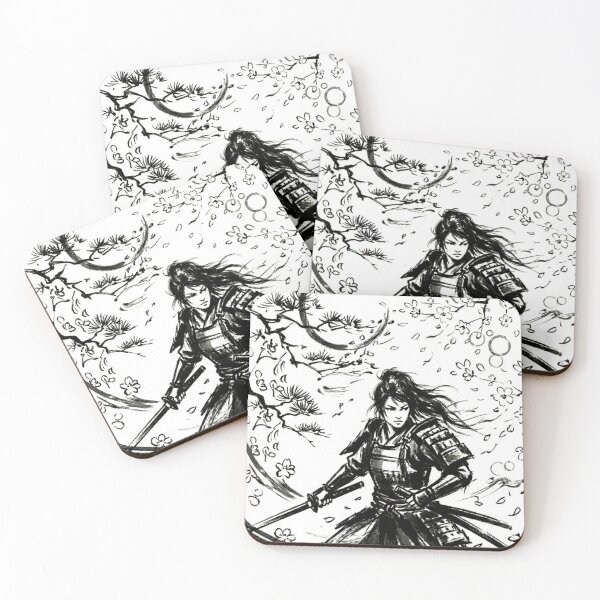 Item preview, Golden Zen: Female Samurai & Cherry Blossoms designed and sold by Kokeshidreams.