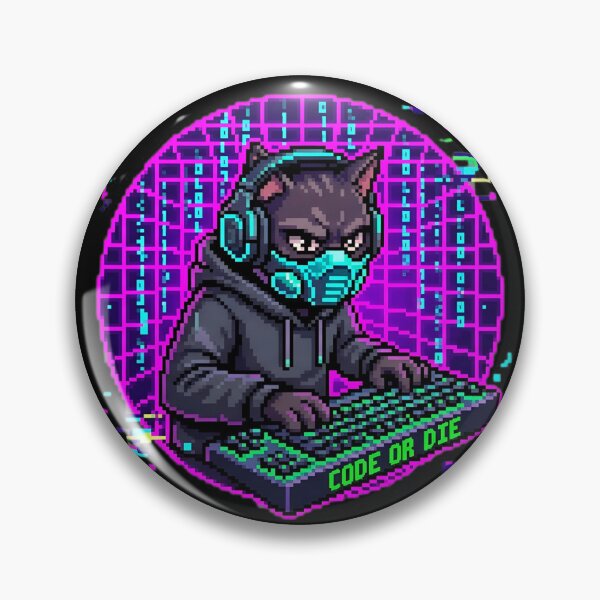 Item preview, Pixel Cat Hacker Code or Die Keyboard Neon designed and sold by Oommen Studio .