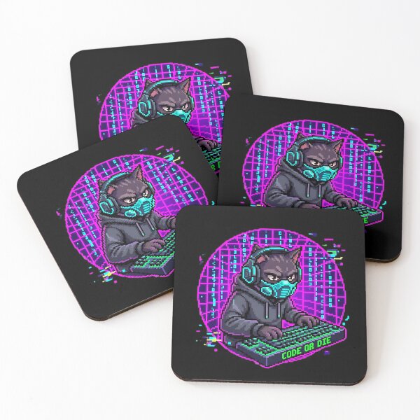 Item preview, Pixel Cat Hacker Code or Die Keyboard Neon designed and sold by Oommen Studio .