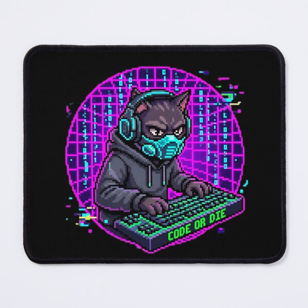 Item preview, Pixel Cat Hacker Code or Die Keyboard Neon designed and sold by Oommen Studio .