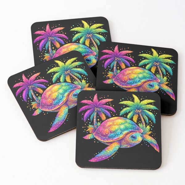 Item preview, Vibrant Rainbow Sea Turtle - Tropical Neon Palm Beach Art designed and sold by myforestfog.