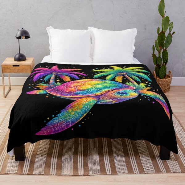 Item preview, Vibrant Rainbow Sea Turtle - Tropical Neon Palm Beach Art designed and sold by myforestfog.