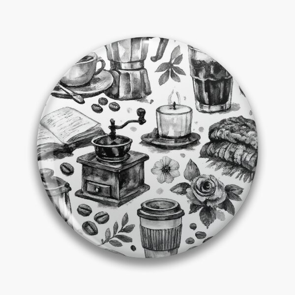 Item preview, Vintage Black and White Cosy Botanical Cafe Pattern designed and sold by Retro Aesthetic.