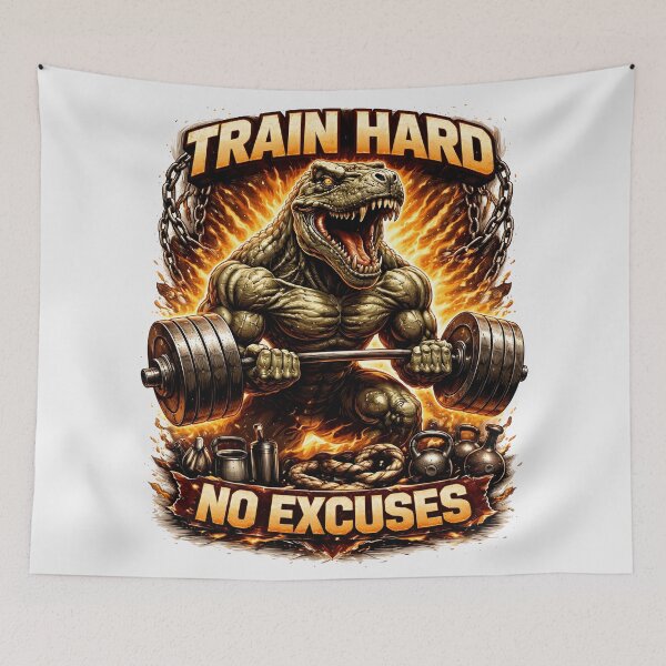 Item preview, Train Hard No Excuses T-Rex Gym Design designed and sold by Nixora.