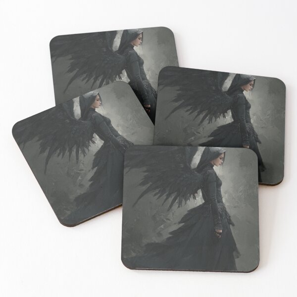 Item preview, Black Hood Dark Angel with Black Wings Painting Art designed and sold by GrinGalore.