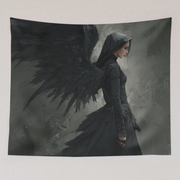 Item preview, Black Hood Dark Angel with Black Wings Painting Art designed and sold by GrinGalore.