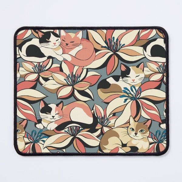 Item preview, Floral Cat Seamless Pattern Cute Cats and Flowers Aesthetic Calico Cat Lover Repeat Design designed and sold by MonNoir.