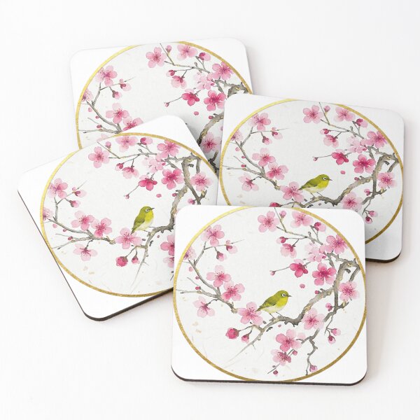 Item preview, Elegant Japanese Sakura Cherry Blossoms - Golden Ink Wash Art designed and sold by Kokeshidreams.