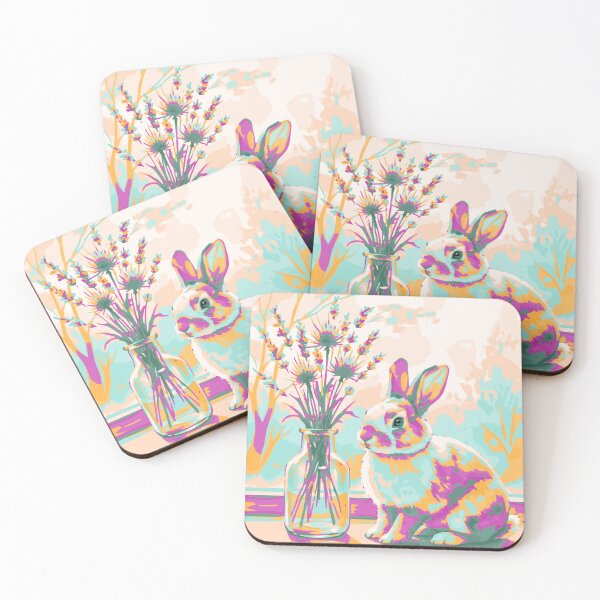 Item preview, Colorful Watercolor Rabbit with Lavender Flowers Pastel Cottagecore Bunny Art designed and sold by Gear Camel.