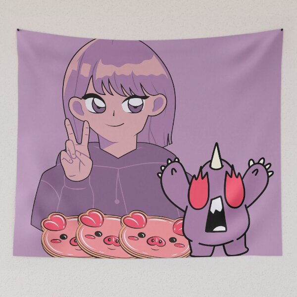 Item preview, Kawaii Pig Cookies & Peace Sign – Purple Anime Style designed and sold by Kanniax.
