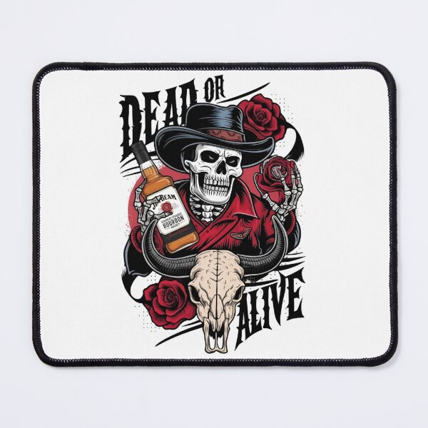 Item preview, Skeleton Cowboy with Jim Beam & Roses - Wild West Gothic Art designed and sold by The Midnight Library - Book Lover Gifts & Kindle Accessories.