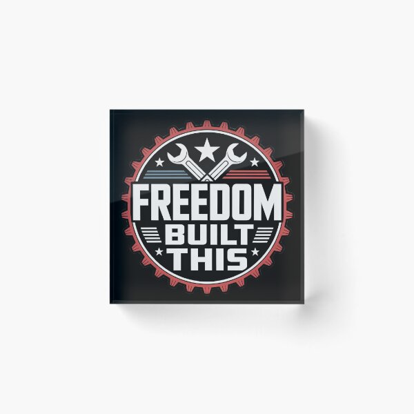 Item preview, Freedom Built This Industrial Patriotic Gear Emblem designed and sold by OldGloryForge.
