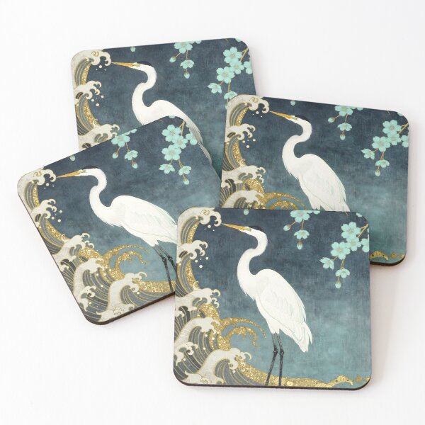 Item preview, White Heron and Turquoise Cherry Blossoms in Great Wave designed and sold by NEOCHRONOS.