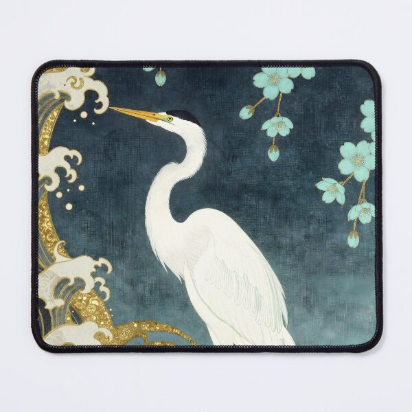 Item preview, White Heron and Turquoise Cherry Blossoms in Great Wave designed and sold by NEOCHRONOS.