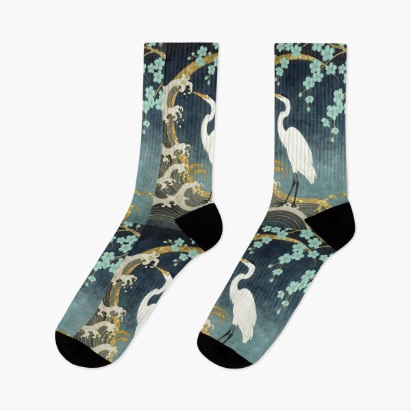Item preview, White Heron and Turquoise Cherry Blossoms in Great Wave designed and sold by NEOCHRONOS.