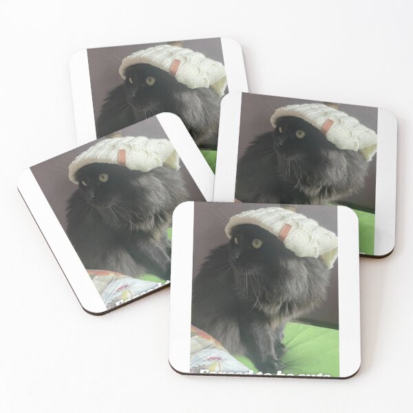Item preview, Forced to Be Cute – Black Cat in Knitted Hat Funny Meme designed and sold by GlitterAndStars.
