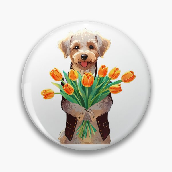 Item preview, Schnoodle Dog with Orange Tulips Art designed and sold by Kedspicedesign.