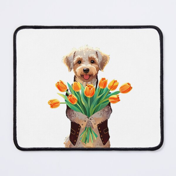 Item preview, Schnoodle Dog with Orange Tulips Art designed and sold by Kedspicedesign.