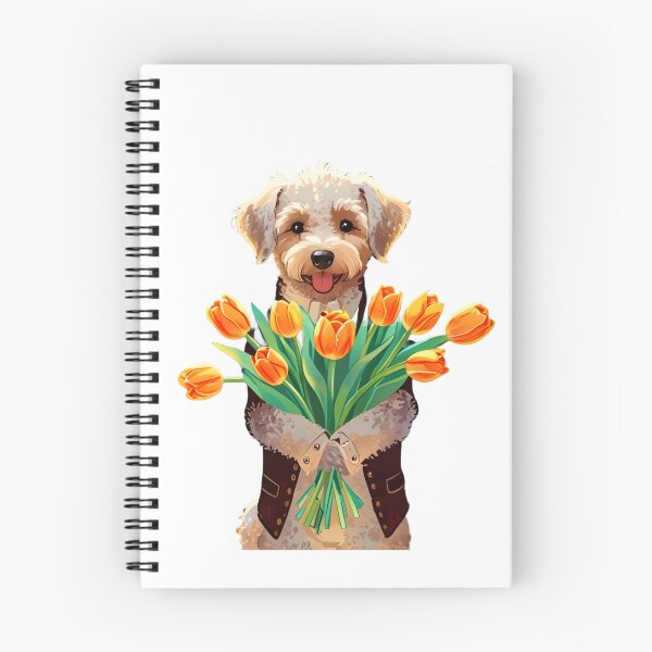 Item preview, Schnoodle Dog with Orange Tulips Art designed and sold by Kedspicedesign.