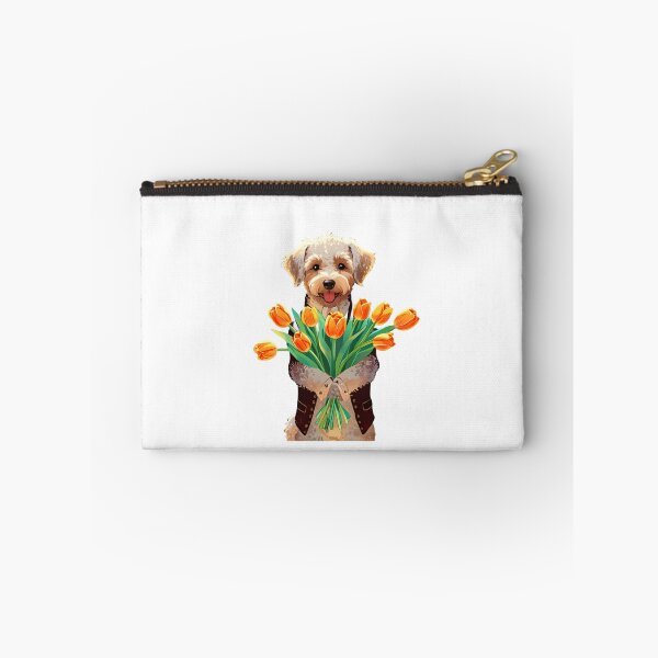Item preview, Schnoodle Dog with Orange Tulips Art designed and sold by Kedspicedesign.