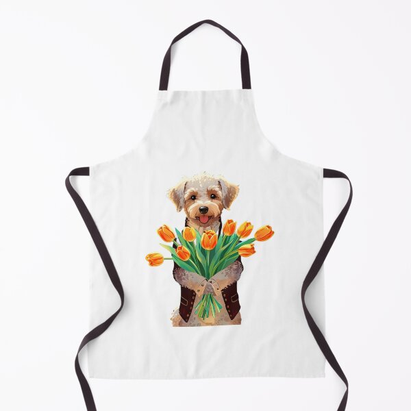 Item preview, Schnoodle Dog with Orange Tulips Art designed and sold by Kedspicedesign.