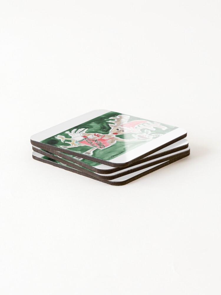 Thumbnail 4 of 5, Coasters (Set of 4), Christmas, Rudolph Rendeer X-Mas Cook, Weihnachten, Rudolph Rentier Weihnachtskoch designed and sold by RomyLeeCork.