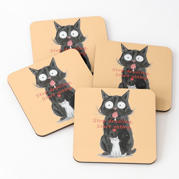 Item preview, Funny Hungry Black Cat – Stop Drooling, Start Eating Illustration designed and sold by BLUESKY11a.