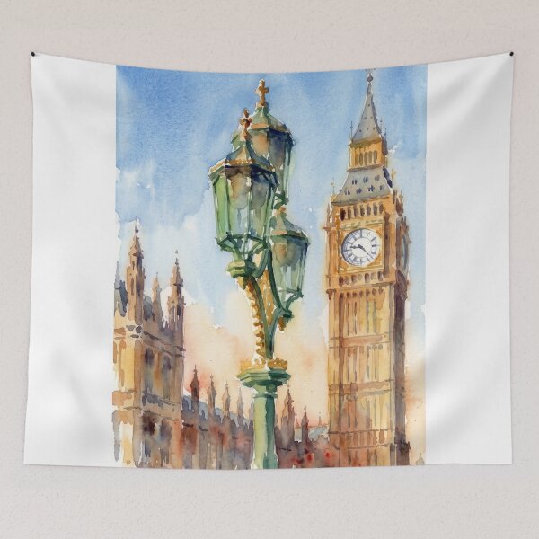 Item preview, Big Ben and Westminster Street Lamp London Watercolor designed and sold by caracatita75.