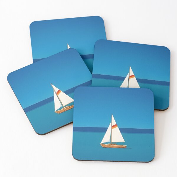 Item preview, Minimalist Solitude | Geometric Sailboat on Deep Blue | Mediterranean Flat Art designed and sold by SergioMiklos.