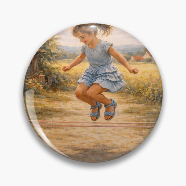 Item preview, Childhood Game with Elastic Band in a Summer Village Yard – Impressionist Nostalgic Scene designed and sold by slikar.