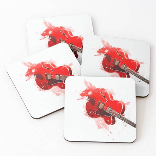 Item preview, Red semi hollow Jazz guitar painting artwork designed and sold by gut2000.