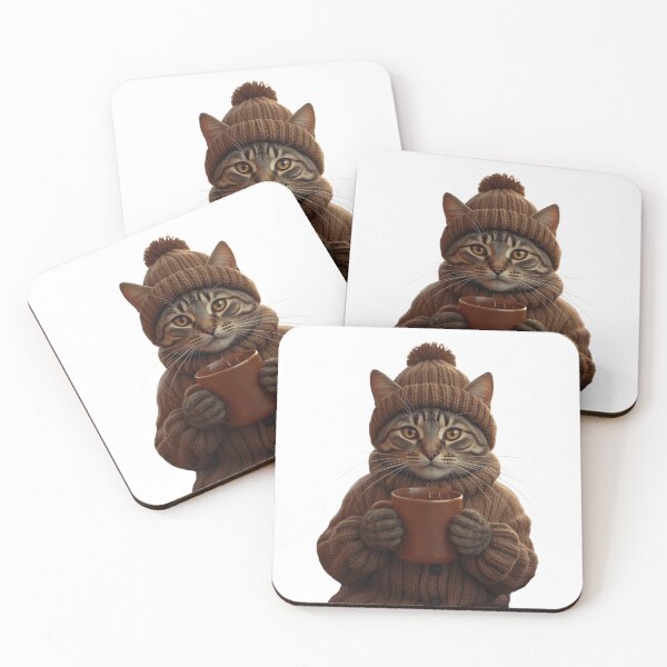 Item preview, Cozy Coffee Cat - Cute Tabby in Winter Knitwear designed and sold by Timastorart.