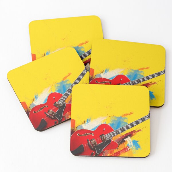 Item preview, Red semi hollow Jazz guitar painting artwork designed and sold by gut2000.