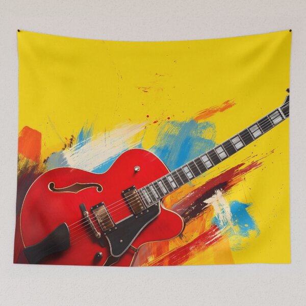 Item preview, Red semi hollow Jazz guitar painting artwork designed and sold by gut2000.