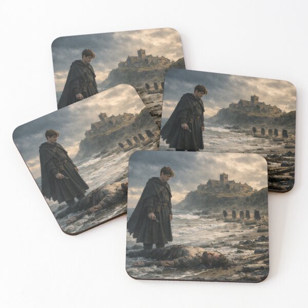Item preview, Early Medieval North Sea Shore Monastery Print | Historical Fantasy Coastal Wall Art | Dark Viking Age England Scene designed and sold by Element Horizon Studio.