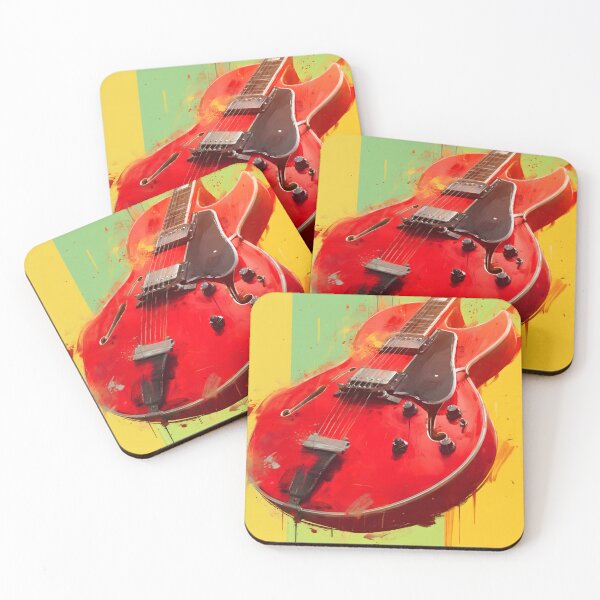 Item preview, Red semi hollow Jazz guitar painting artwork designed and sold by gut2000.