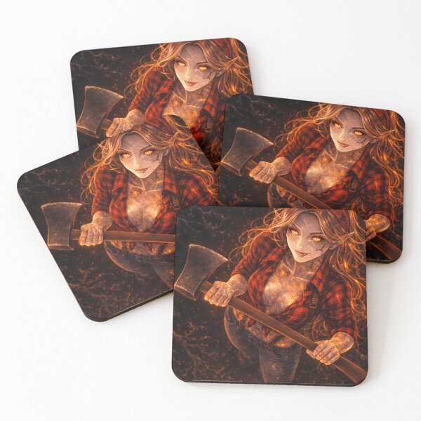 Item preview, Fiery Demon Girl With Axe Dark Fantasy Art designed and sold by KnitOfShadoF.