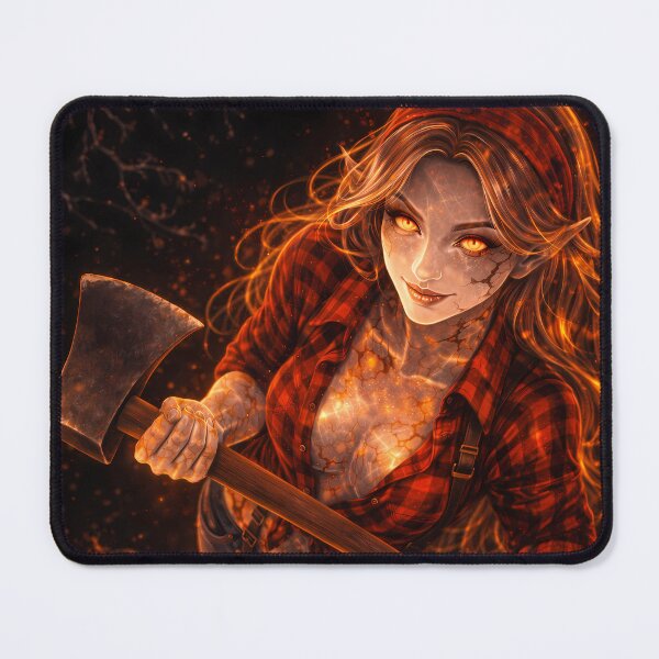 Item preview, Fiery Demon Girl With Axe Dark Fantasy Art designed and sold by KnitOfShadoF.