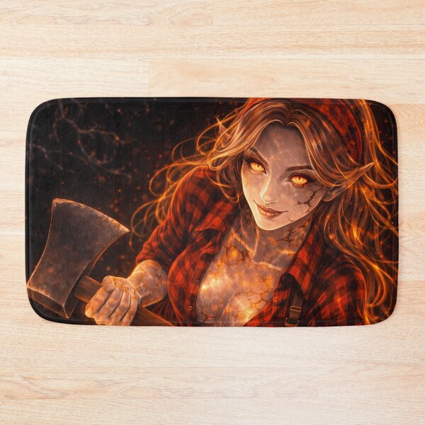 Item preview, Fiery Demon Girl With Axe Dark Fantasy Art designed and sold by KnitOfShadoF.