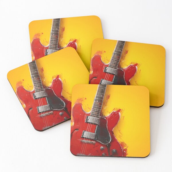 Item preview, Red semi hollow Jazz guitar painting artwork designed and sold by gut2000.
