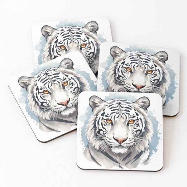 Item preview, White Tiger Portrait with Golden Eyes – Watercolor Wildlife Art designed and sold by Karolina’s Cozy Creations.