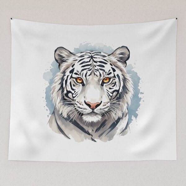 Item preview, White Tiger Portrait with Golden Eyes – Watercolor Wildlife Art designed and sold by Karolina’s Cozy Creations.