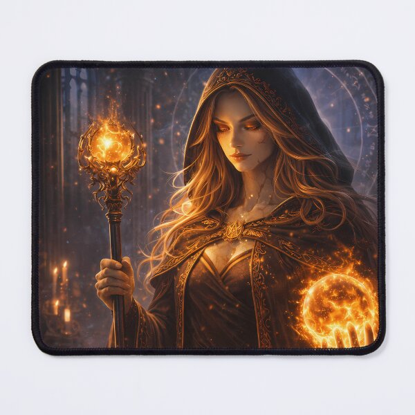 Item preview, Fire Mage With Spell Book Dark Fantasy Art designed and sold by KnitOfShadoF.