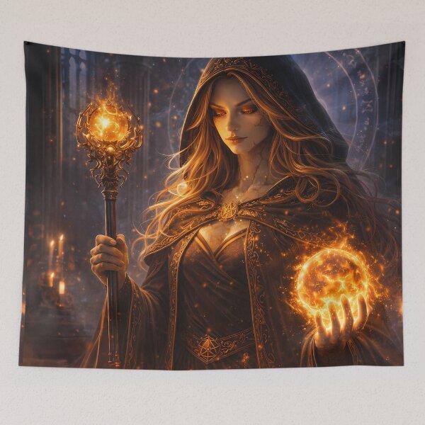 Item preview, Fire Mage With Spell Book Dark Fantasy Art designed and sold by KnitOfShadoF.
